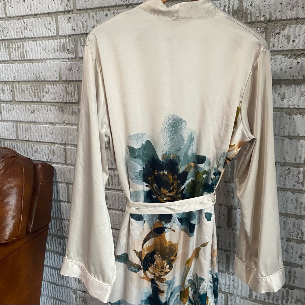 Champagne Satin Robe with Floral Pattern and side slits M/L